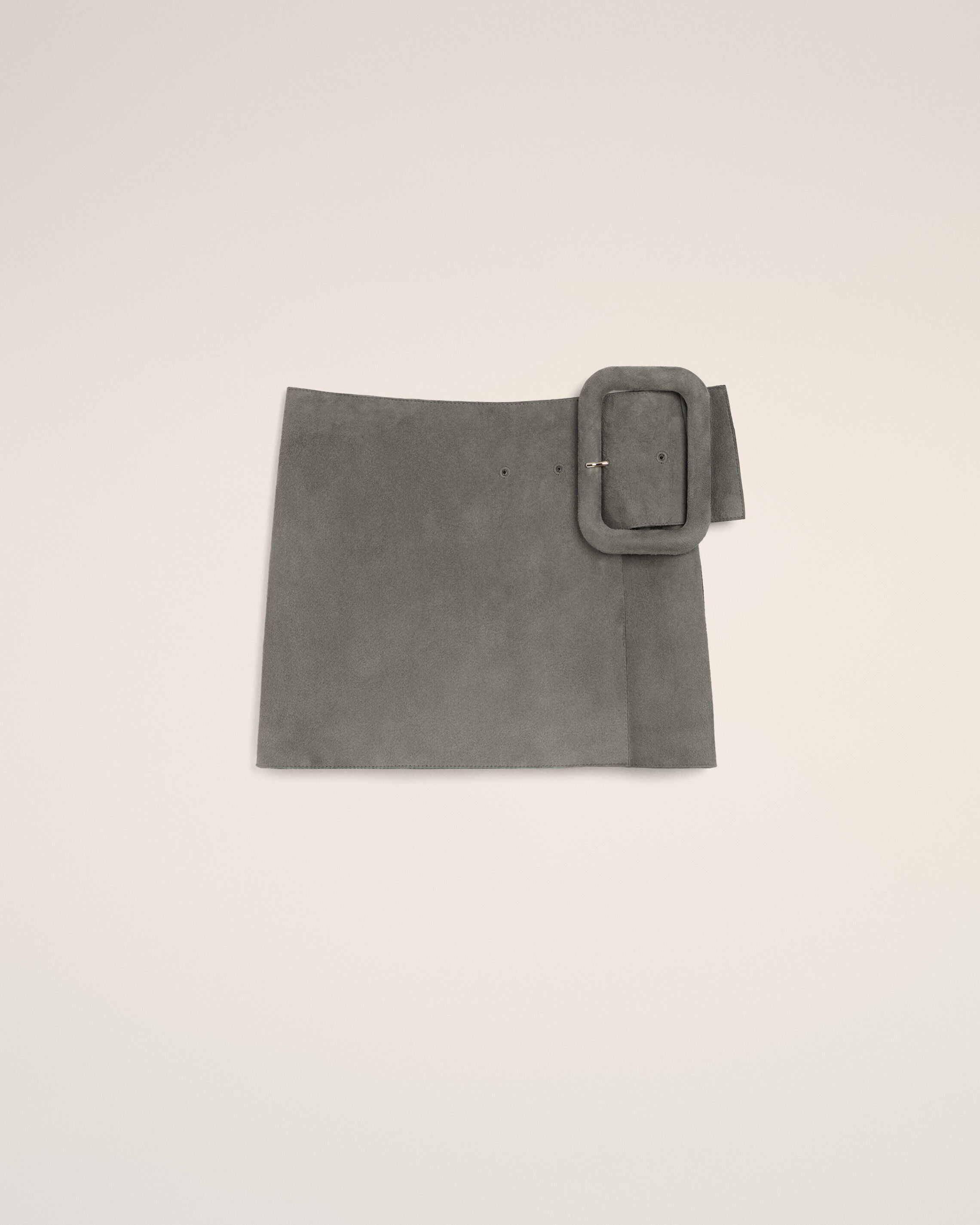 CARBON Grey Goat Leather Big Buckle Belted Mini Skirt | Ami Paris