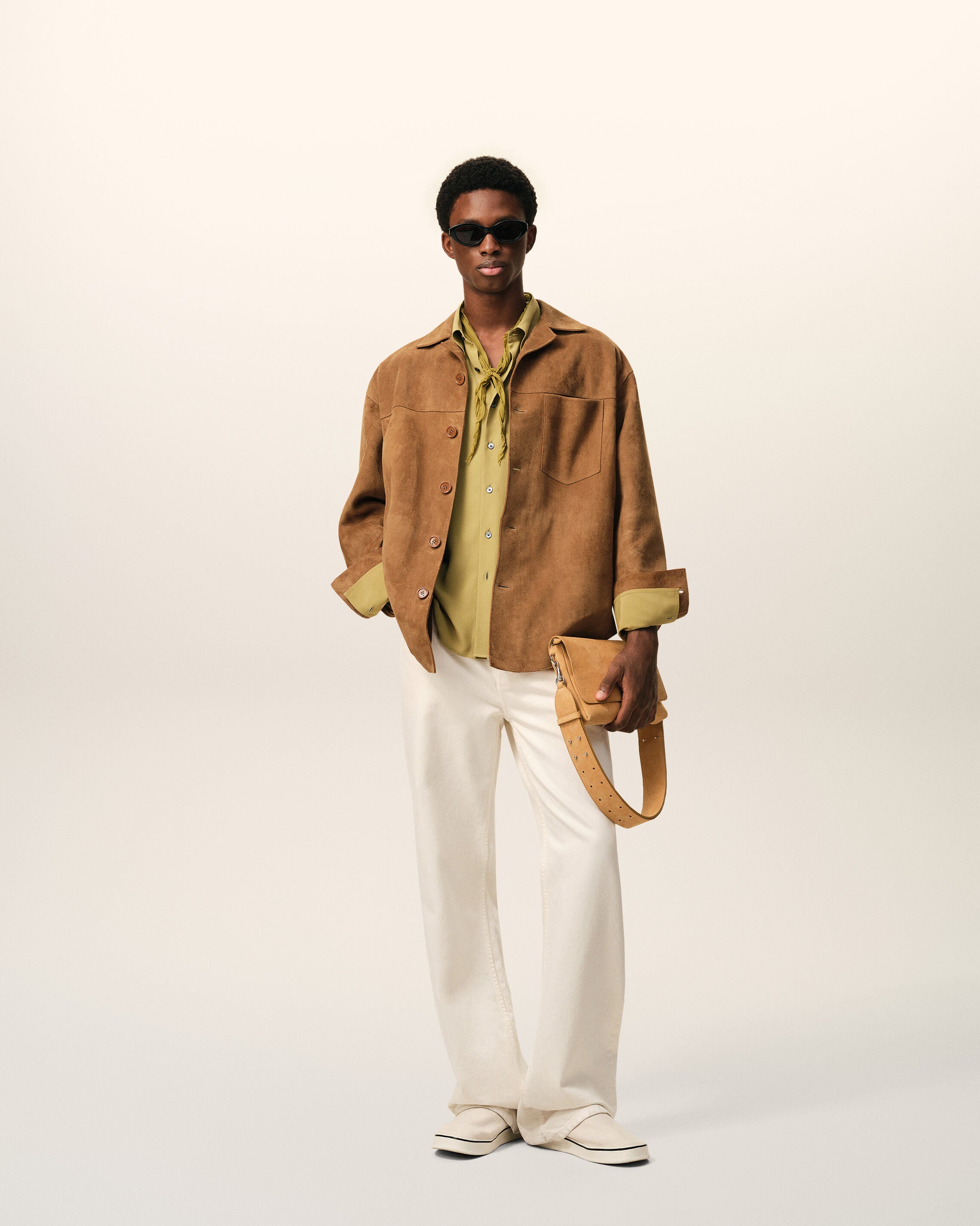 CARAMEL Brown Goat Leather Buttoned Overshirt | Ami Paris