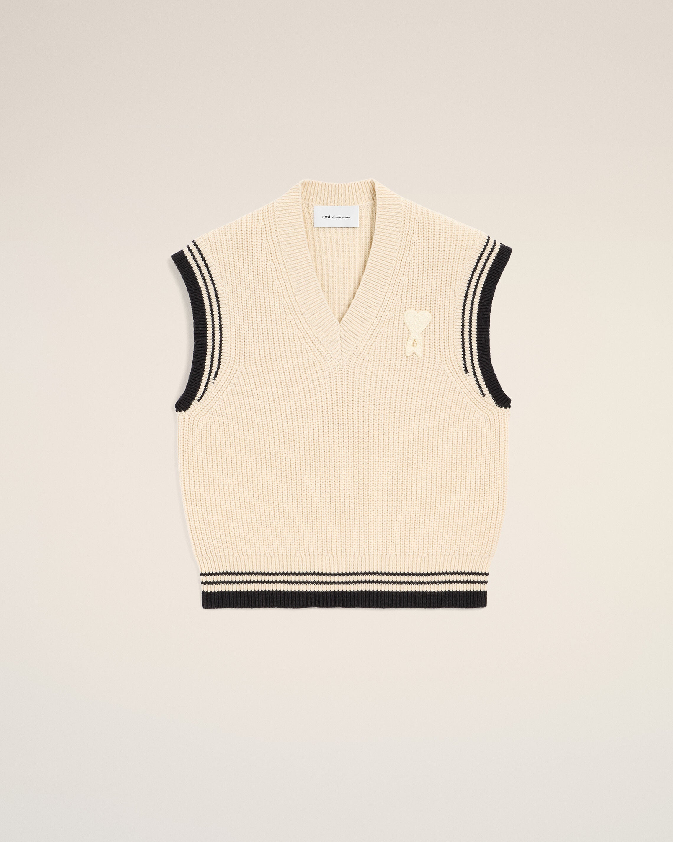 WHITE CREAM White Ribbed Wool Sleeveless Ami De Coeur Sweater | Ami Paris