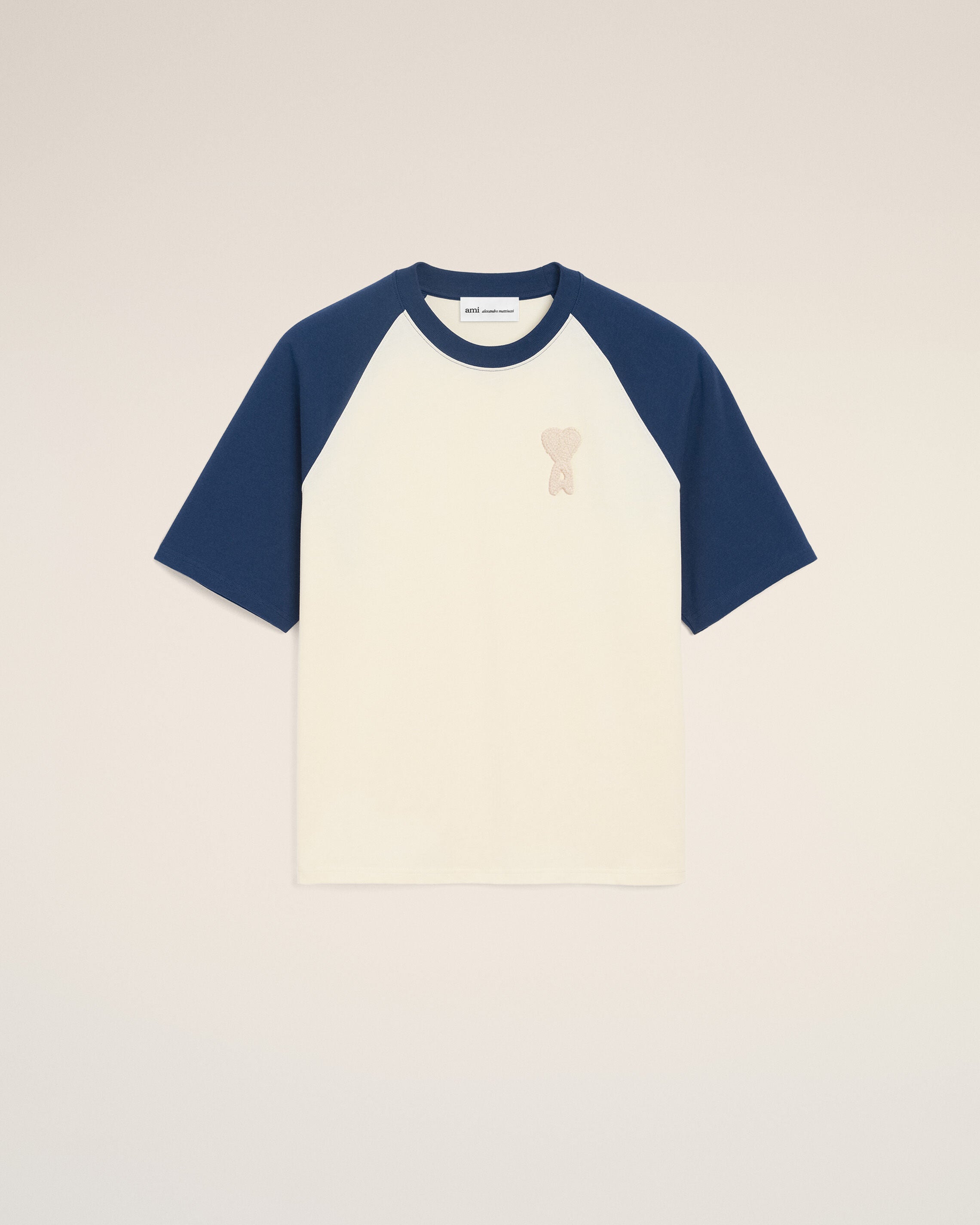 WHITE CREAM/INK White And Blue Cotton Ami De Coeur Knitted Patch T-shirt | Ami Paris