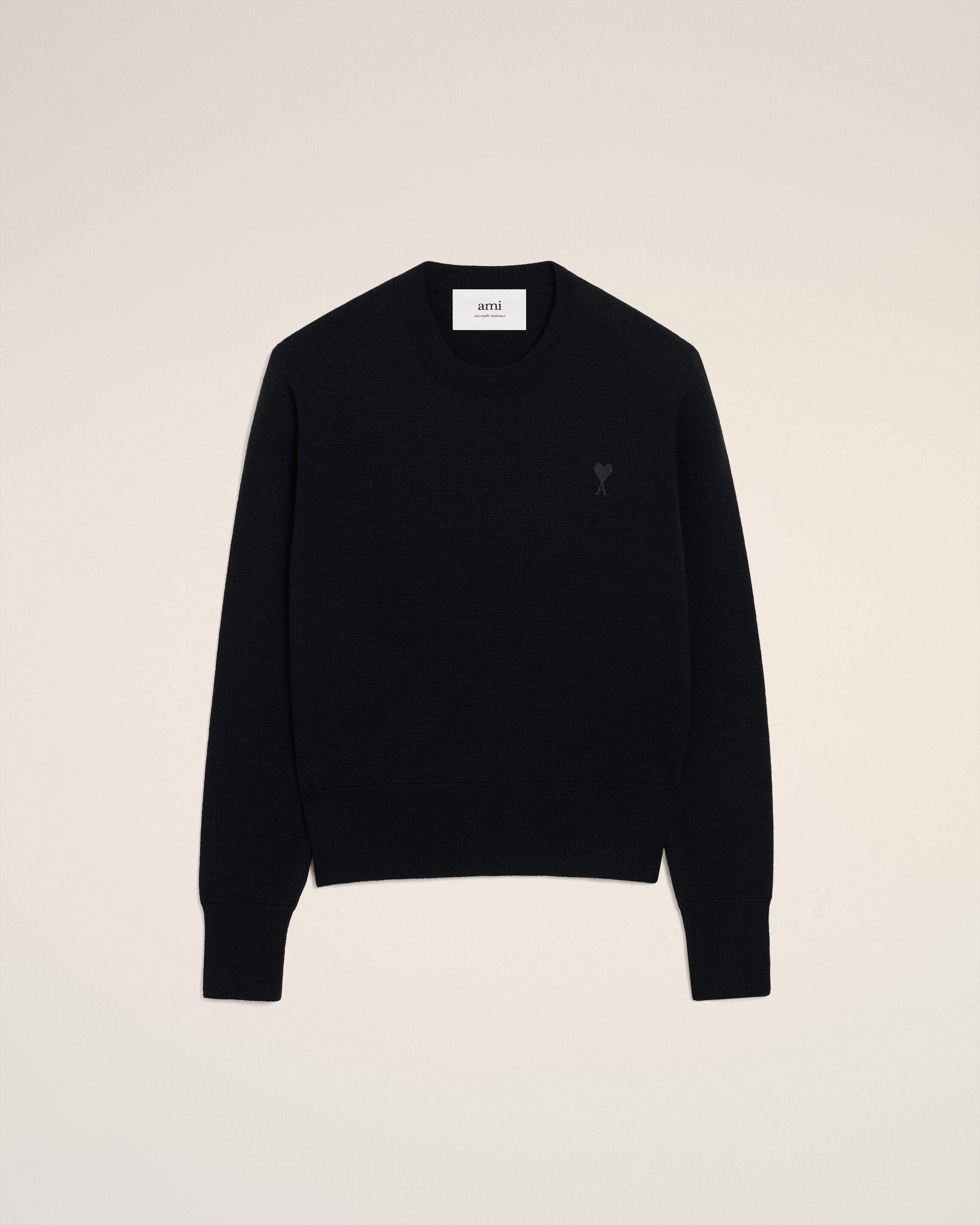 BLACK/BLACK Black Wool Ami De Coeur Crewneck Sweater | AMI PARIS