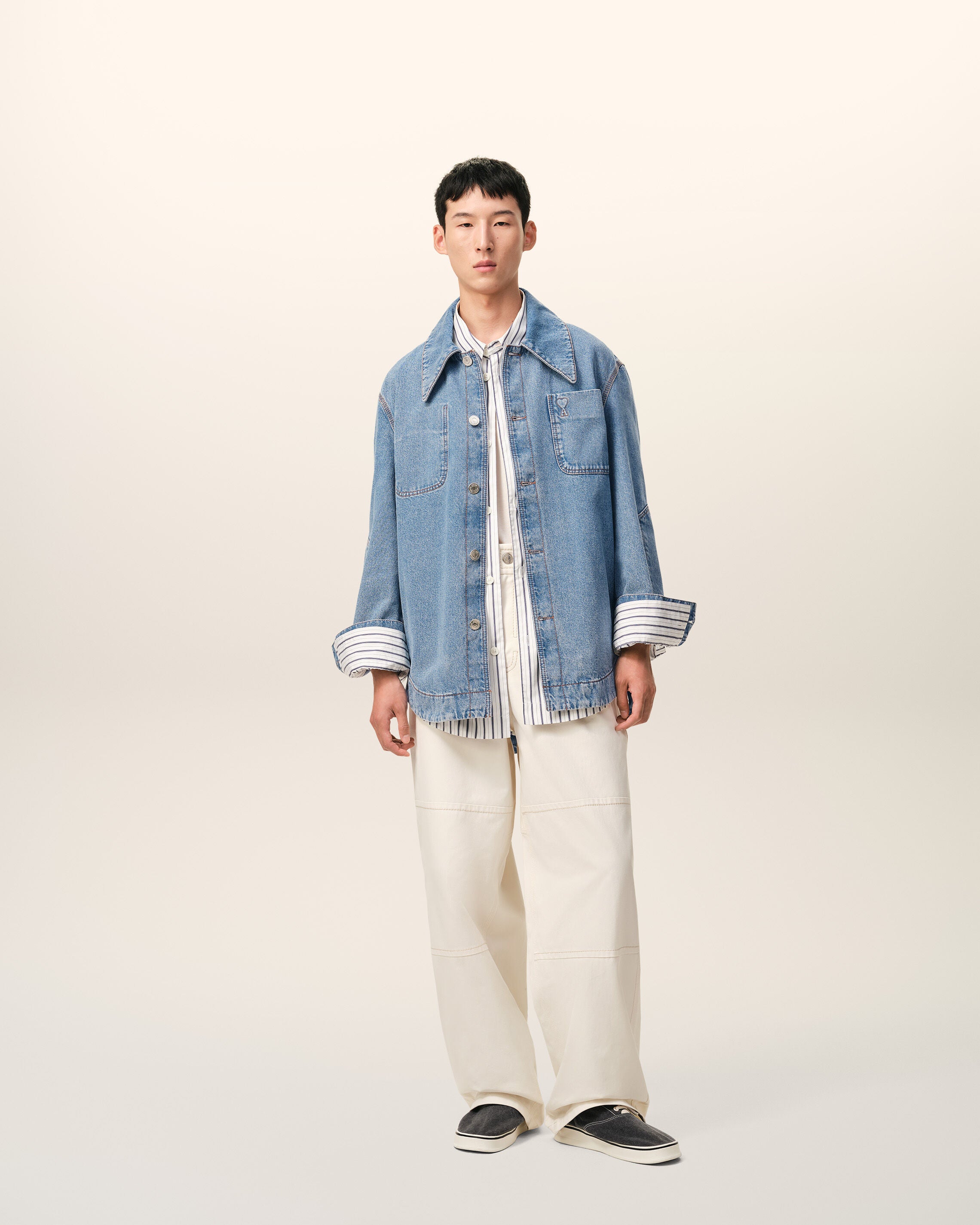 USED BLUE Blue Cotton Ami De Coeur Worker Worker Overshirt | Ami Paris