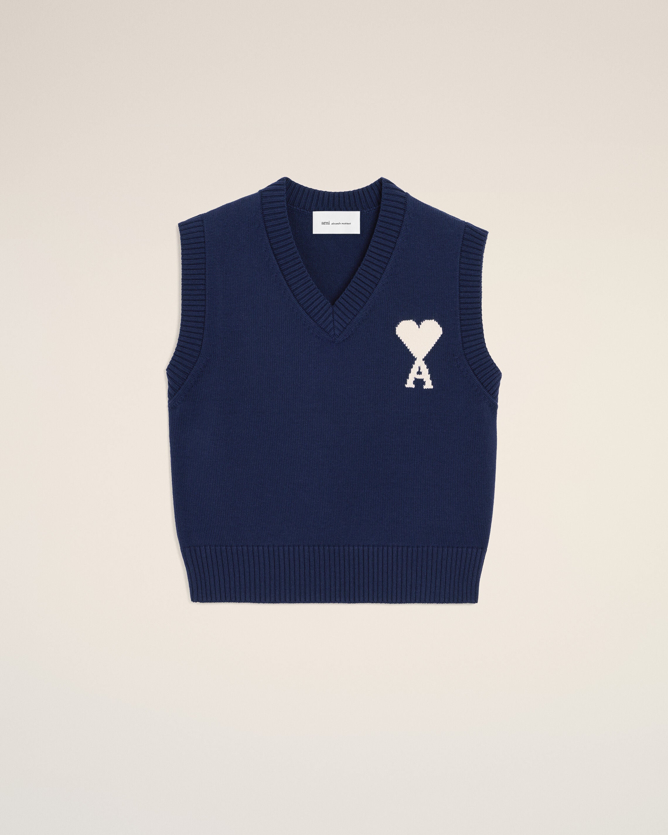 INK/OFF WHITE Blue Wool And Cotton Sleeveless Ami De Coeur Sweater | Ami Paris