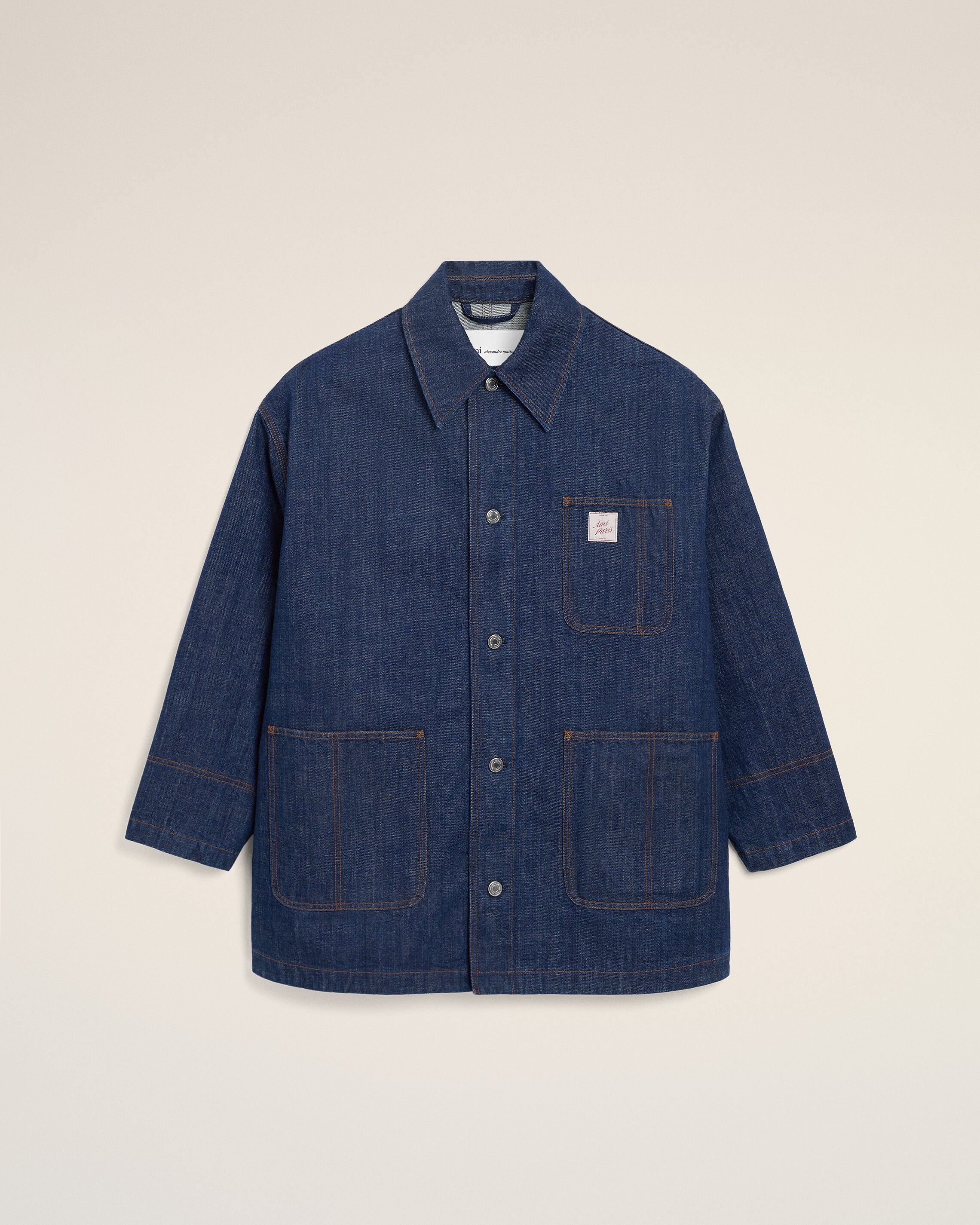 INDIGO Blue Cotton Ami Paris Heritage Label Worker Jacket | Ami Paris