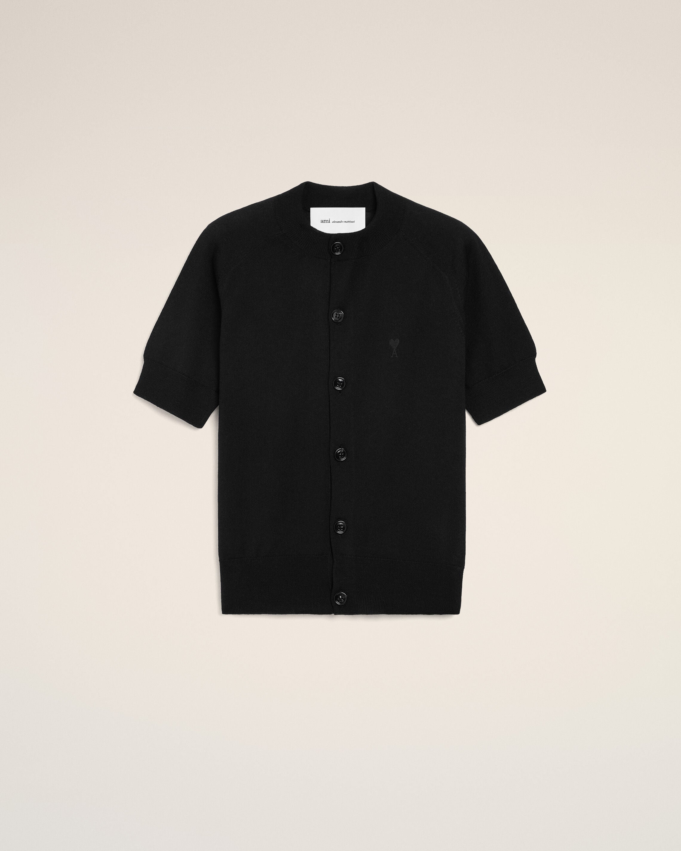 BLACK/BLACK Black Wool Short Sleeves Ami De Coeur Cardigan | Ami Paris