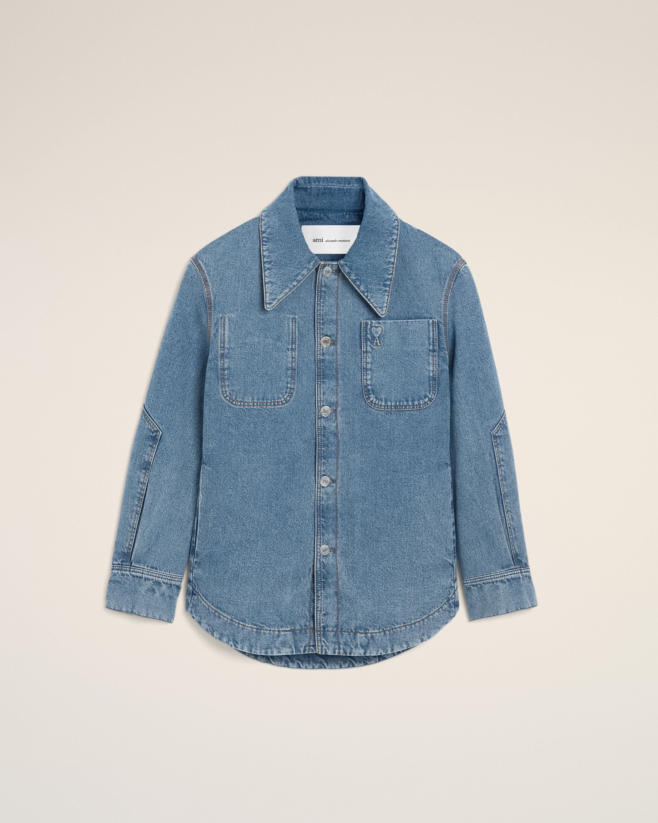 USED BLUE Blue Cotton Ami De Coeur Worker Worker Overshirt | Ami Paris