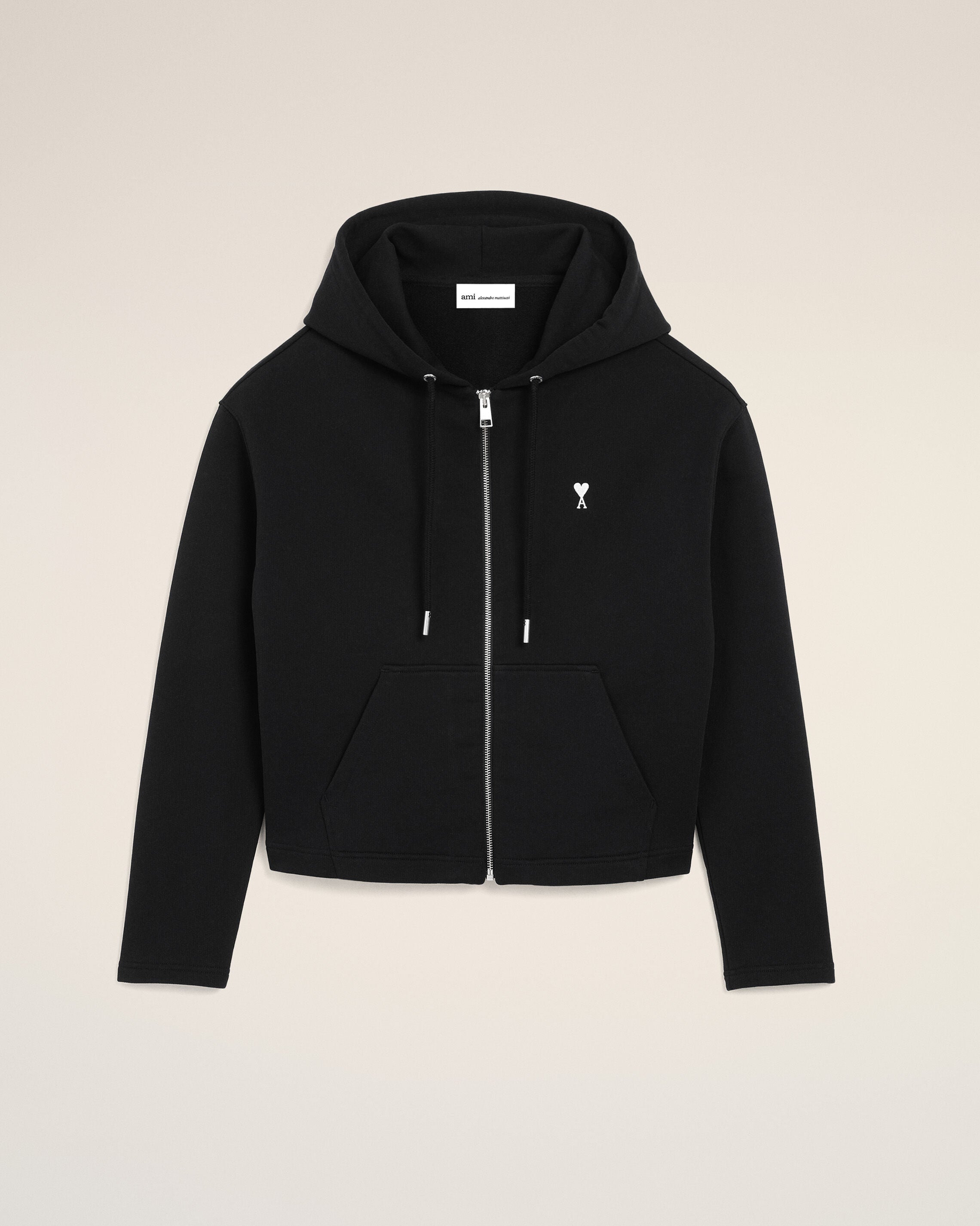 BLACK/WHITE CREAM Black Cotton Ami De Coeur Zipped Hoodie | Ami Paris