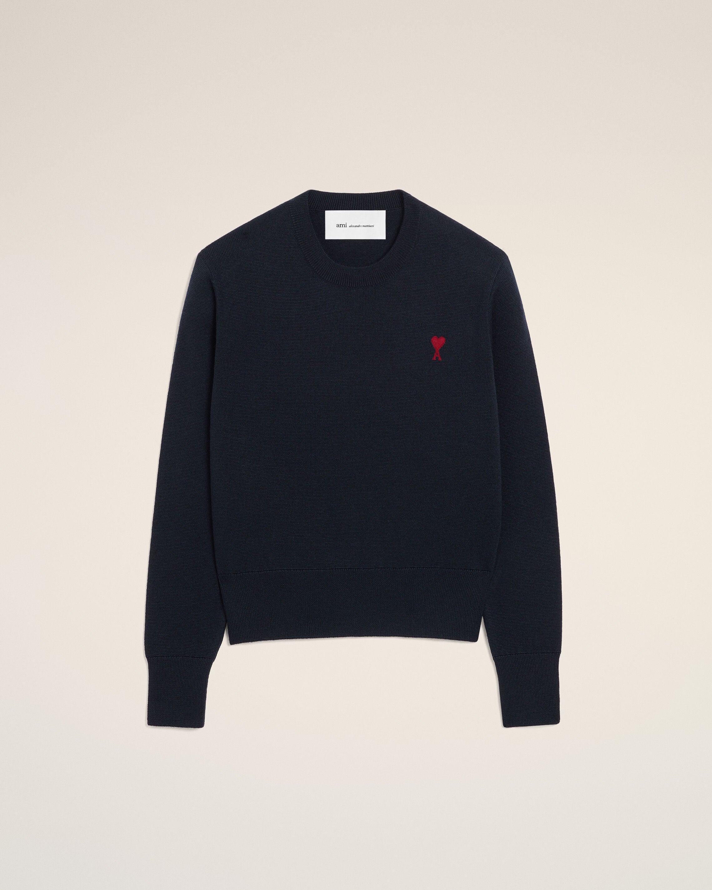 NAVY/RED Blue Wool Ami De Coeur Crewneck Sweater | AMI PARIS