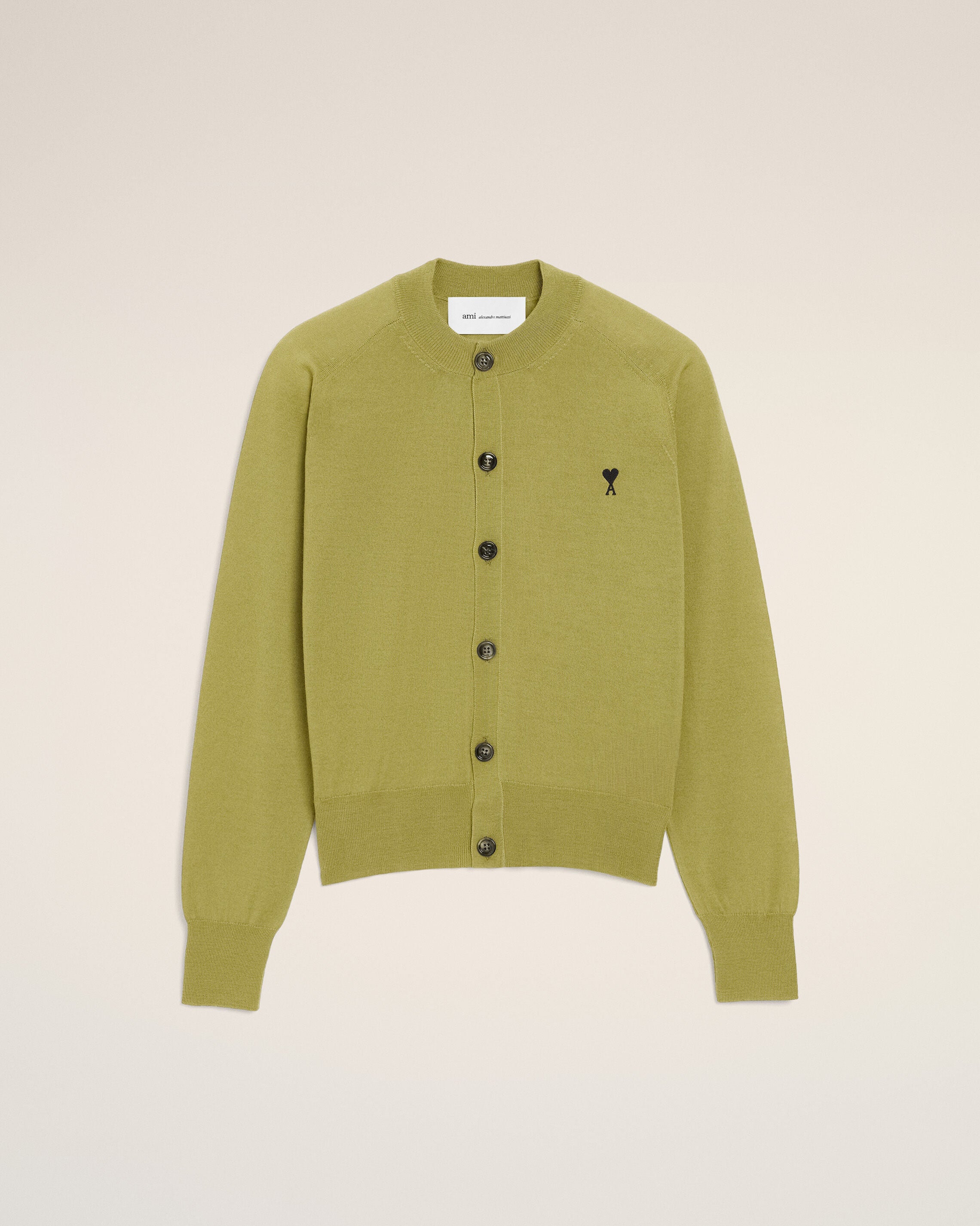 MATCHA/BLACK Green Wool Crewneck Ami De Coeur Cardigan | Ami Paris