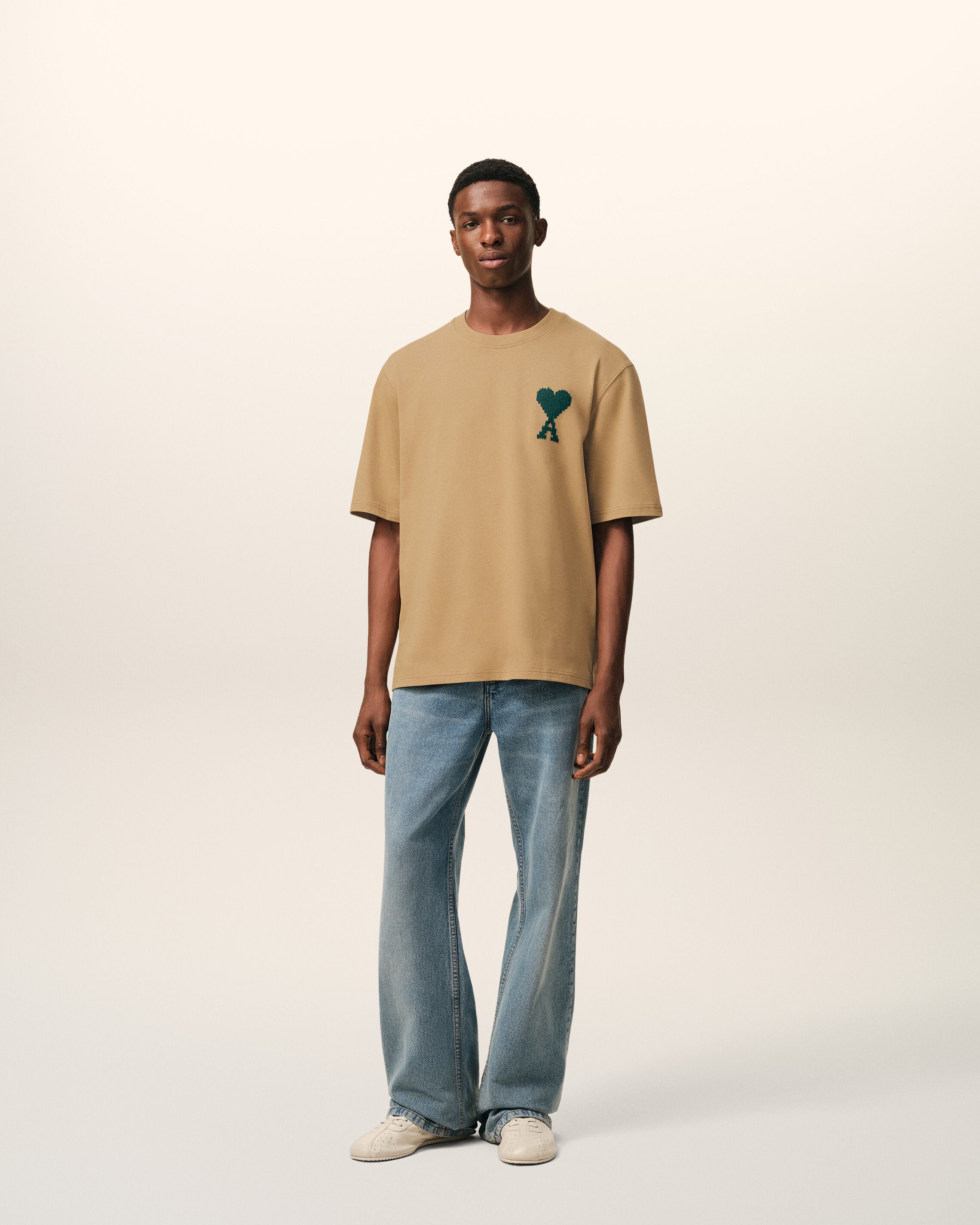 CAMEL / EVERGREEN Beige Cotton Ami De Coeur T-shirt | Ami Paris
