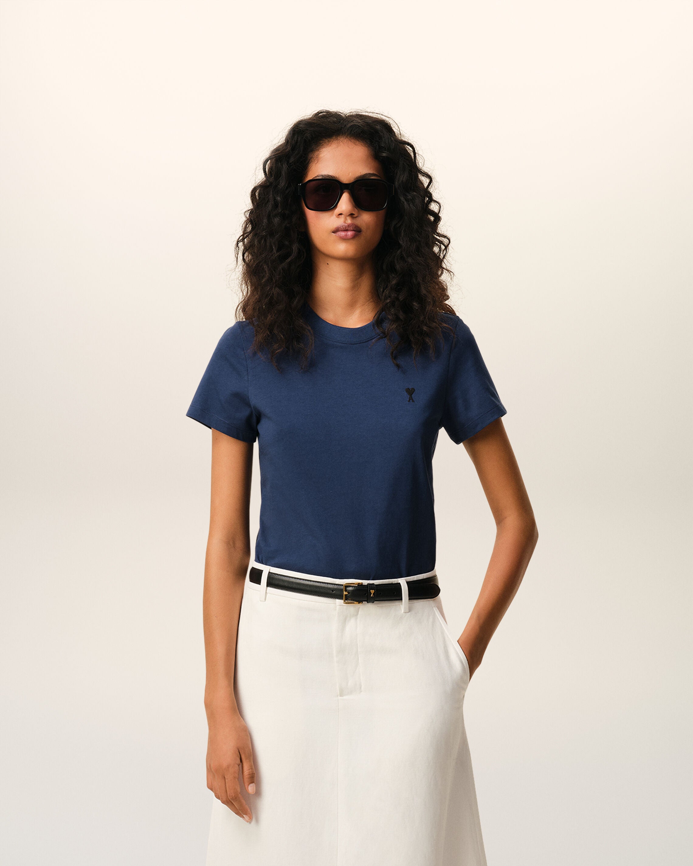 INK Blue Cotton Ami De Coeur Cropped T-shirt | Ami Paris