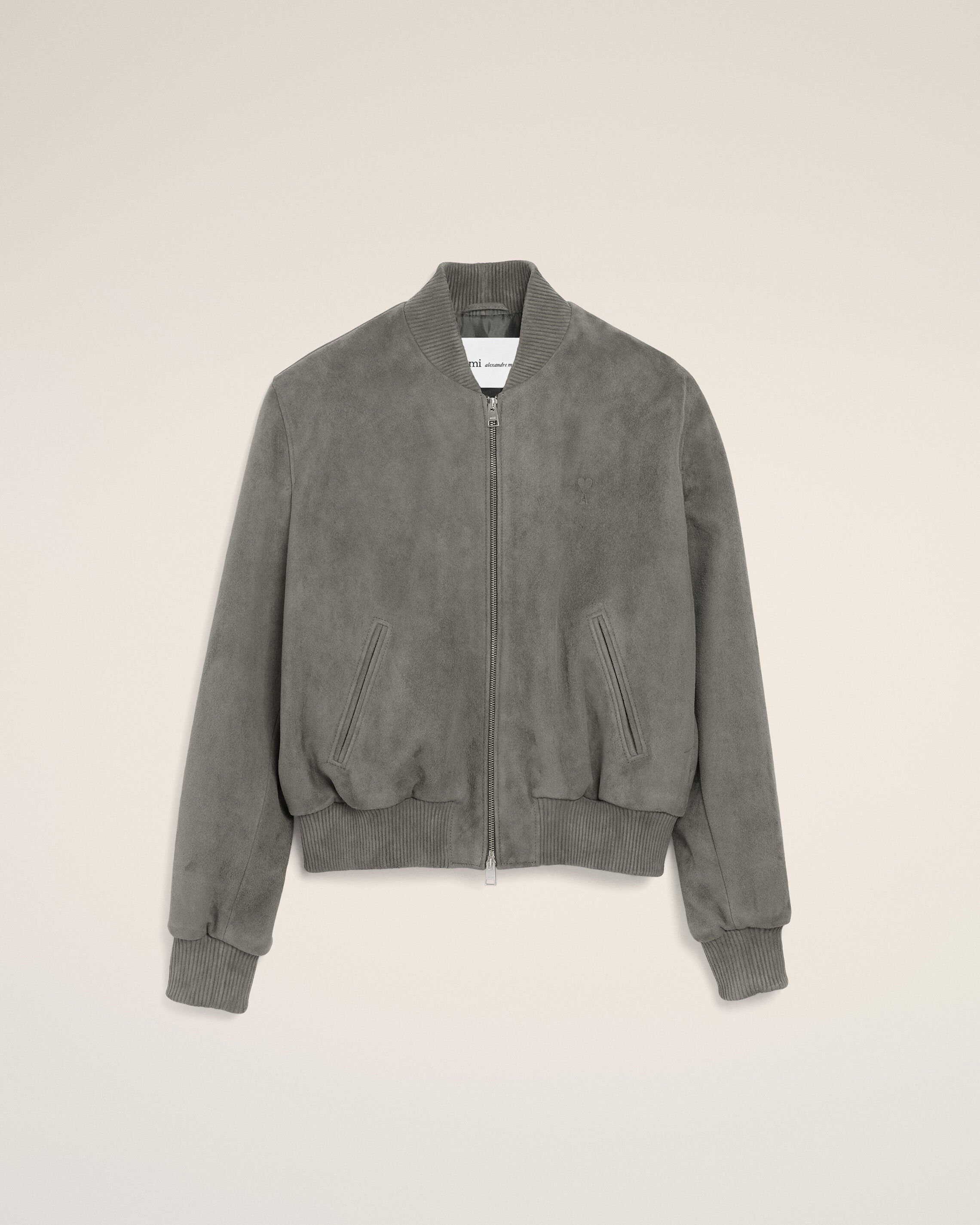 CARBON Grey Goat Leather Ami De Coeur Zipped Jacket | Ami Paris