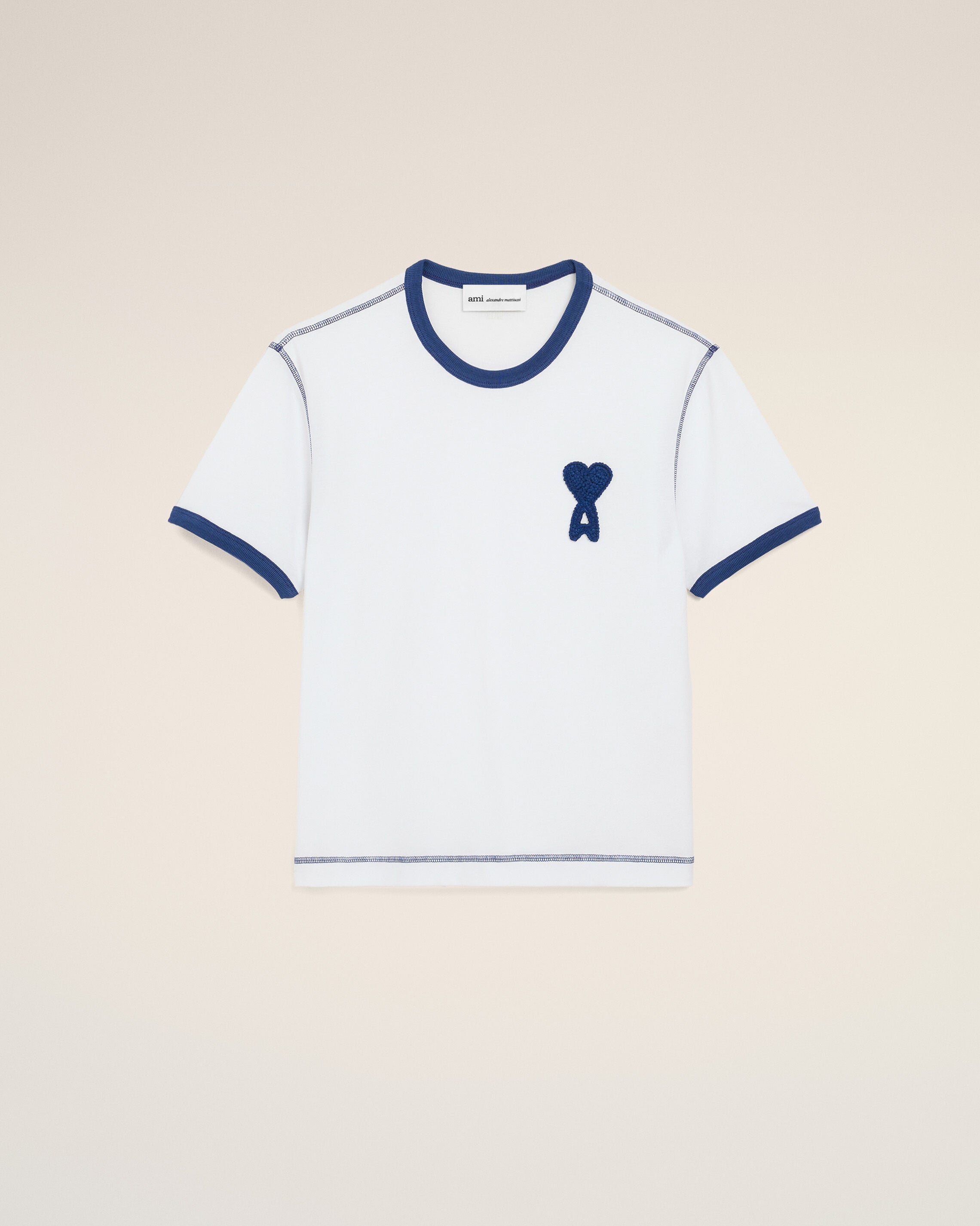 WHITE/INK White Cotton Ami De Coeur Knitted Patch T-shirt | Ami Paris