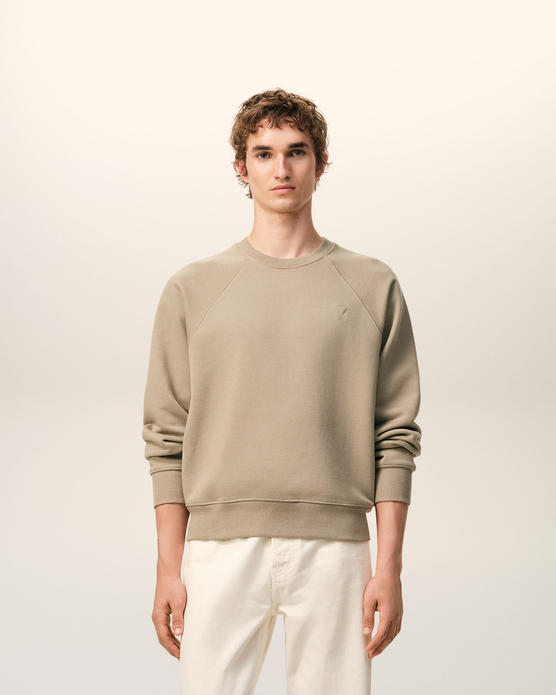 TAUPE BEIGE Beige Cotton Embossed Ami De Coeur Sweatshirt | Ami Paris