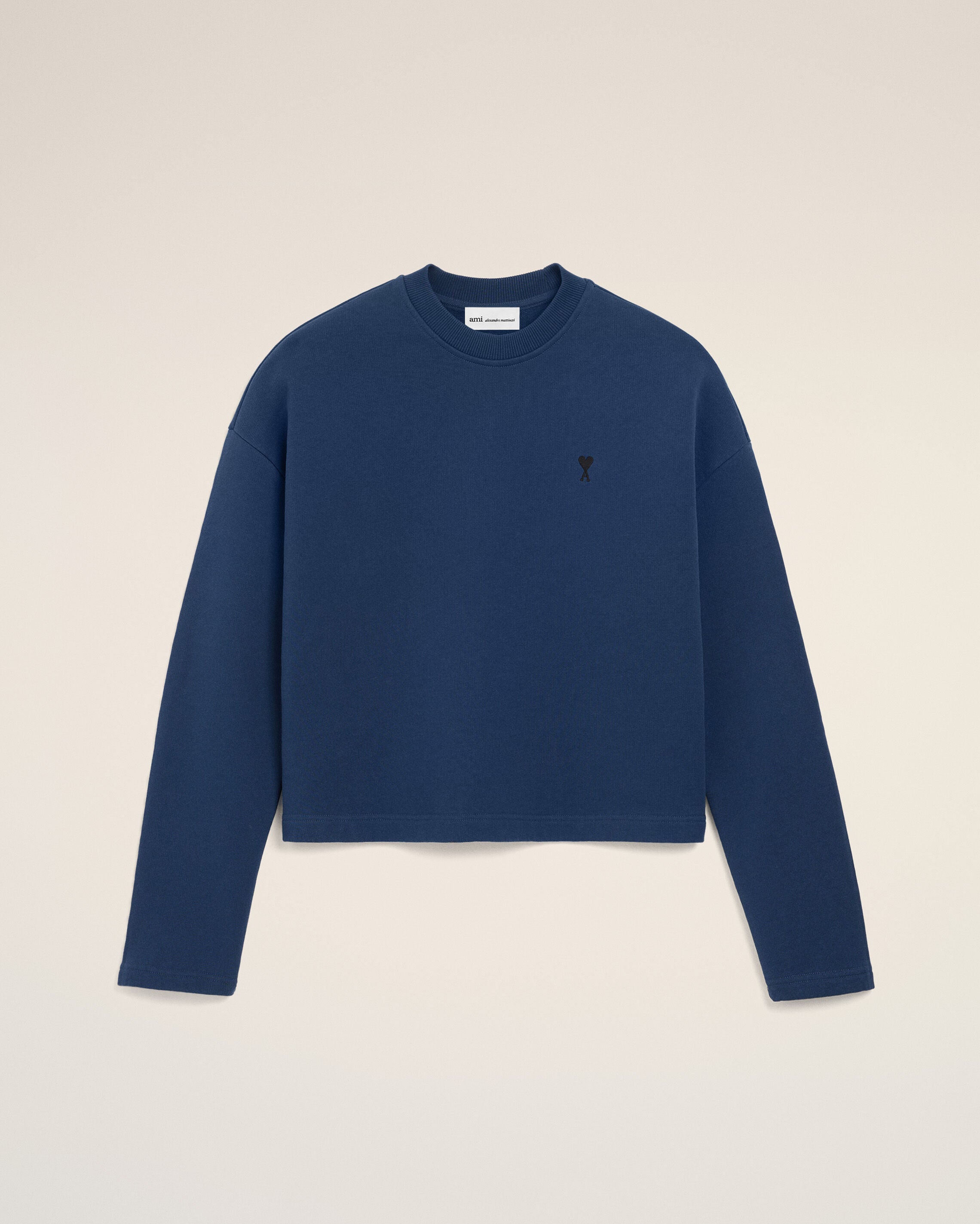 INK Blue Cotton Ami De Coeur Cropped Sweatshirt | Ami Paris